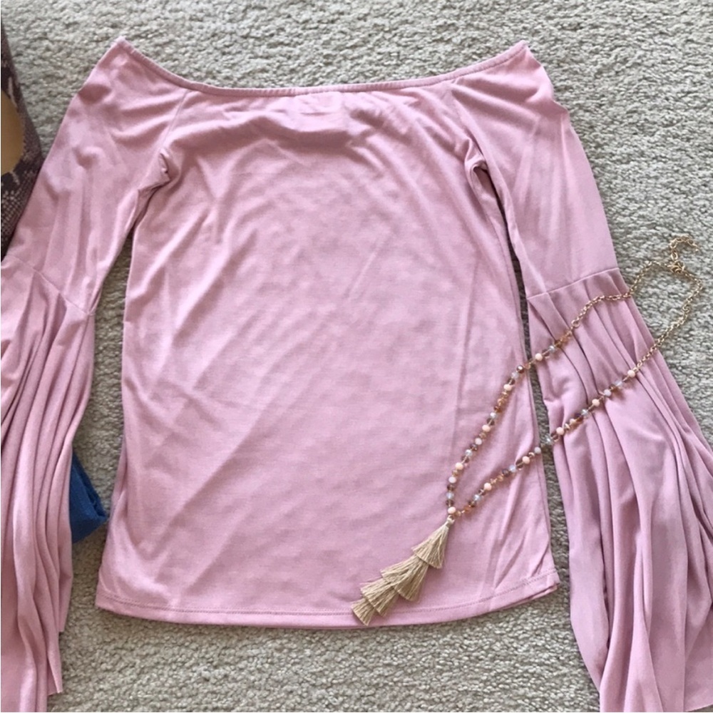 Blush Color Off The Shoulder, Bell Sleeve Top - Picture 6 of 6